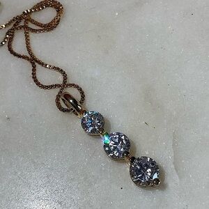 Sterling Silver gold plated 18” triple lab created Diamond simulant necklace